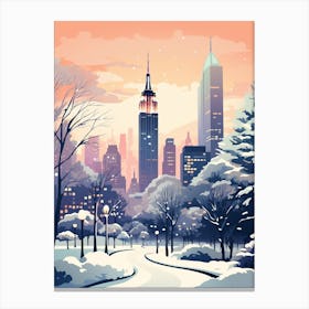 Winter Travel Night Illustration New York City Usa 1 Canvas Print