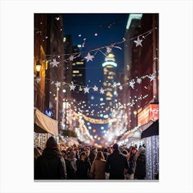 Banner At A Lively New Years Eve Party Drapes Elegantly Across A Bustling Street Strands Of Shiny 2 1 Canvas Print