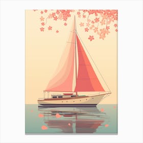 Sailing Boat With Cherry Blossoms Canvas Print