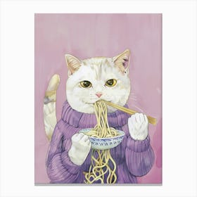 Cute White Cat Pasta Lover Folk Illustration 1 Canvas Print