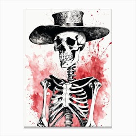 Floral Skeleton With Hat Ink Painting (25) Canvas Print