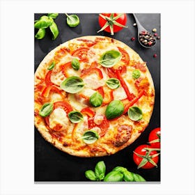 Pizza vegetarian — Food kitchen poster/blackboard, photo art Canvas Print