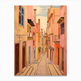 Valletta Malta 3 Vintage Pink Travel Illustration Canvas Print