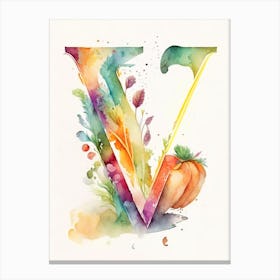 V  Vegetable Soup, Letter, Alphabet Storybook Watercolour 1 Canvas Print