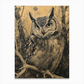 Collared Scops Owl Relief Illustration 1 Canvas Print