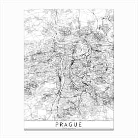 Prague White Map Canvas Print