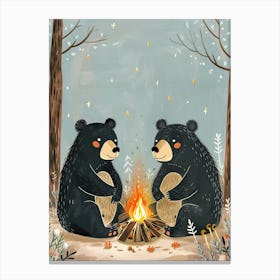 American Black Bear Two Bears Sitting Together Storybook Illustration 2 Canvas Print