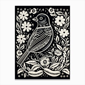 B&W Bird Linocut Cowbird 1 Canvas Print