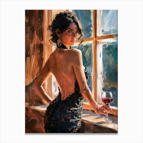 Red Wine And Elegant Lady 2 Canvas Print