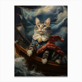 Cat On Medieval Boat Rococo Style 1 Canvas Print