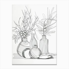 Drawing Of Vases Minimalist Line Art Monoline Illustration Canvas Print