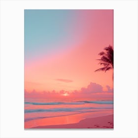 A Pink And Orange Sunset On A Beach Photography 1 Canvas Print