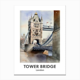 Tower Bridge, London 4 Watercolour Travel Poster Canvas Print