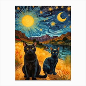 Starry Night With Cats Canvas Print