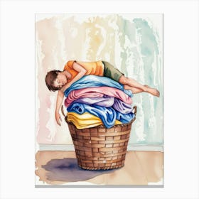 Boy Sleeping In A Basket Canvas Print