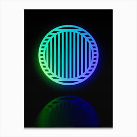 Neon Blue and Green Abstract Geometric Glyph on Black n.0030 Canvas Print