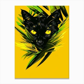 Black Cat In Leaves Canvas Print