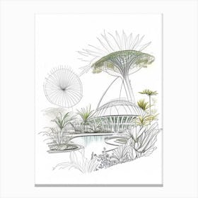Gardens By The Bay, Singapore Vintage Pencil Drawing Canvas Print