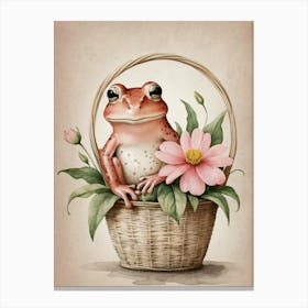Cute Pink Frog In A Floral Basket (19) Canvas Print
