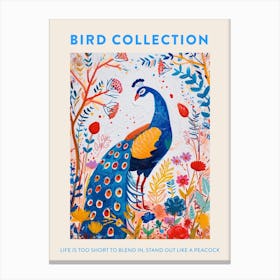 Colourful Peacock In The Wild Painting 1 Poster Canvas Print