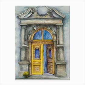 Watercolor Of A Yellow Door Canvas Print