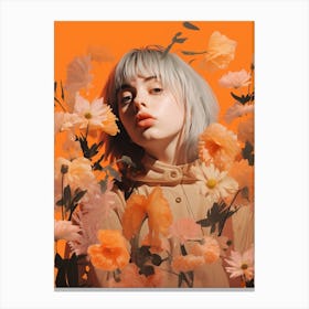 Billie Eilish Orange Floral Collage 4 Canvas Print