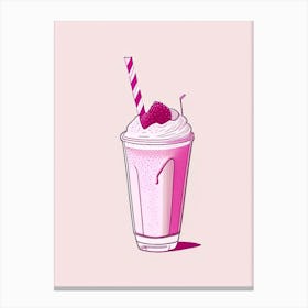 Raspberry Milkshake Dairy Food Minimal Line Drawing 4 Canvas Print