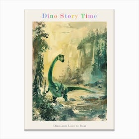 Dinosaur Storybook Pastel Watercolour Painting 1 Poster Canvas Print