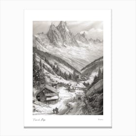 French Alps France Pencil Sketch 7 Watercolour Travel Poster Canvas Print