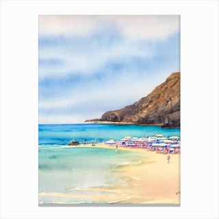 Amadores Beach 3, Gran Canaria, Spain Watercolour Canvas Print