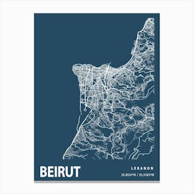 Beirut Blueprint City Map 1 Canvas Print
