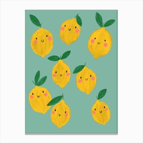 Happy Fruit Lovely Lemons Seafoam Canvas Print