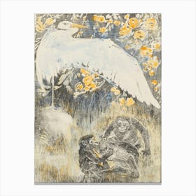 Heron With Three Monkeys (1905), Theo Van Hoytema Canvas Print