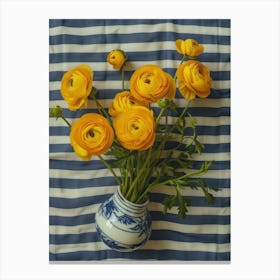 Ranunculus Flowers On A Table   Contemporary Illustration 3 Canvas Print