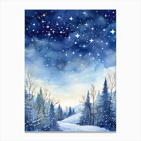 Winter Landscape Watercolor Painting 2 Canvas Print