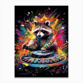 A Dj Raccoon Spinning Dj Decks Vibrant Paint Splash 2 Canvas Print