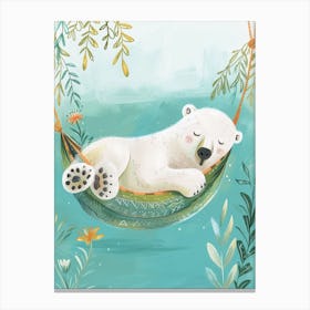 Polar Bear Napping In A Hammock Storybook Illustration 4 Canvas Print