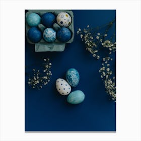 Easter Eggs On Blue Background 2 Canvas Print