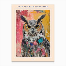 Kitsch Colourful Owl Collage 2 Poster Canvas Print