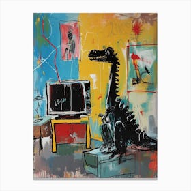 Dinosaur Watching Tv Graffiti Abstract 2 Canvas Print