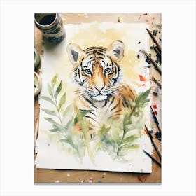 Tiger Illustration Writing Watercolour 3 Canvas Print