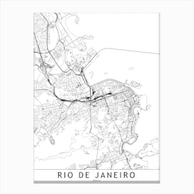 Rio De Janeiro White Map Canvas Print