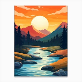 Landscape With River At Sunset Canvas Print