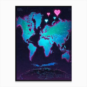 World Map With Hearts Canvas Print