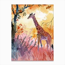 Cute Giraffe In The Leaves Watercolour Style Illustration 2 Canvas Print