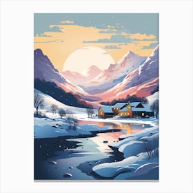 Winter Travel Night Illustration Snowdonia National Park 1 Canvas Print