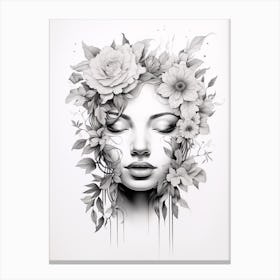 Floral Detailed Line Face 1 Canvas Print