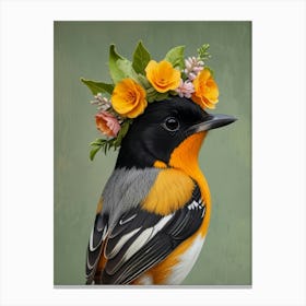 Bird With Flower Crown European Robin Canvas Print