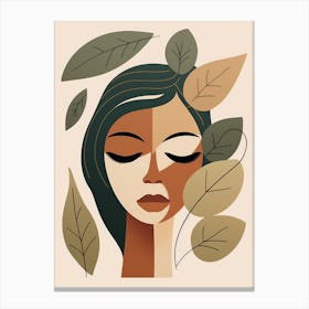 Woman'S Face With Leaves 3 Canvas Print