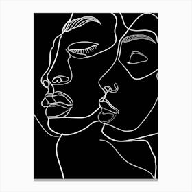 Black And White Abstract Women Faces In Line 7 Canvas Print